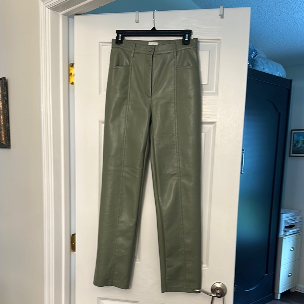 Aritzia Wilfred Olive Green Leather Pants